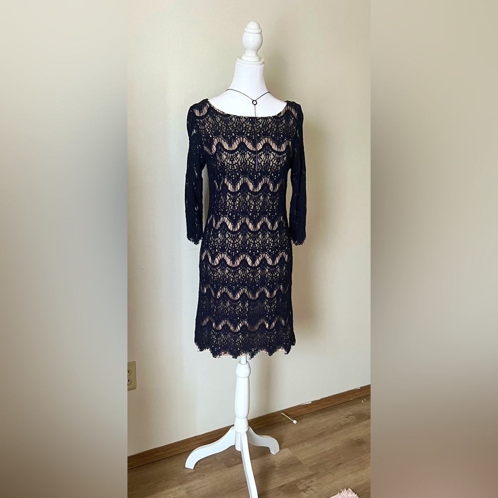 Lace Navy over nude dress